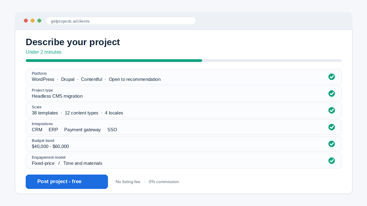 "Post a CMS development project brief"